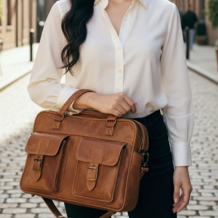 Laptop Bag with Multipockets in Tan