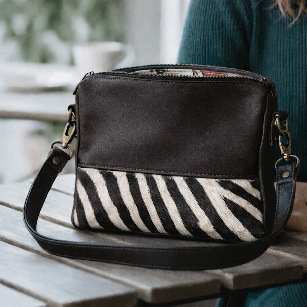 IMG_5690 The Chane Sling Bag 2.0 in Black with Zebra base - Image 1