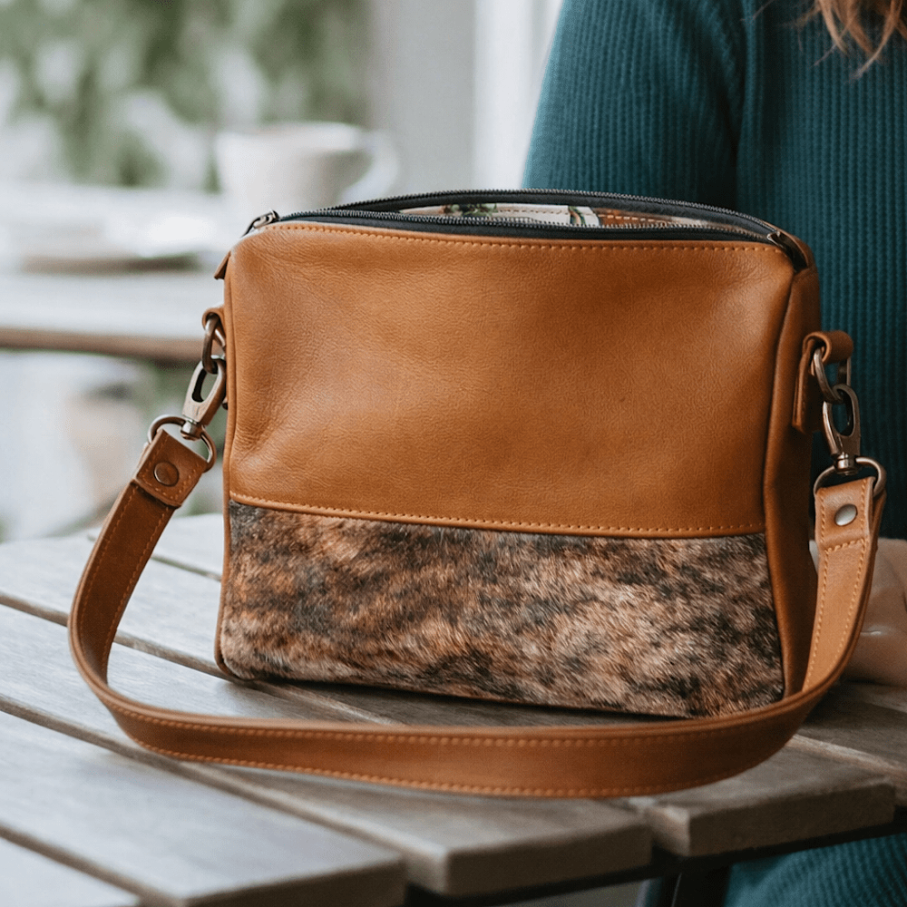 The Chane Sling Bag 2.0 in Tan with Nguni base