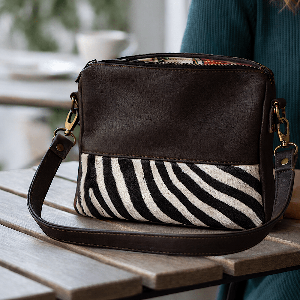 IMG_5697 The Chane Sling Bag 2.0 in Dark Brown with Zebra base - Image 1