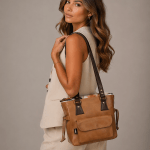 Deluxe Style - Petite Lianay 2.0 in Tan with Dark brown Handles with yellow peony Inner