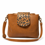 Lindie Crossbody in Tan with Tan Leopard Flap (Large)
