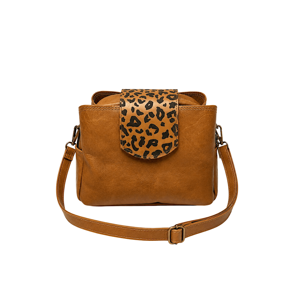 IMG_1042 Lindie 2.0 Crossbody in Tan with Tan Leopard Flap (Large) - Image 1
