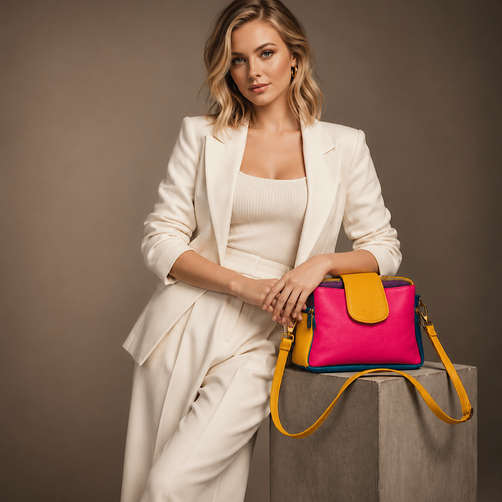 IMG_3725 Lindie 2.0 Crossbody in Multicolour (Pink/Mustard/Coral/Blue) - Image 1